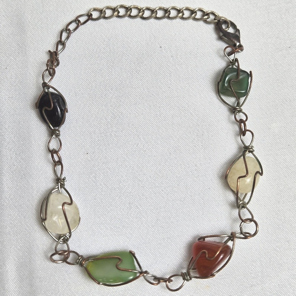 Two‎ Tone Wire Wrapped Gemstone Bracelet, Boho Earthy Natural Eclectic